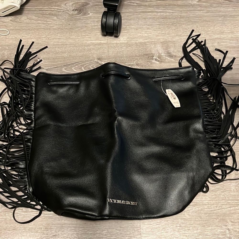 Black Victoria Secret Fringe Drawstring Backpack/Bag